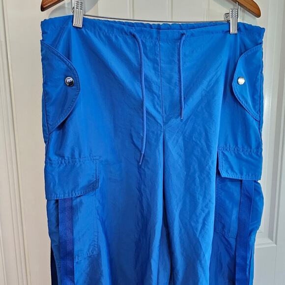 Parachute Pants Womens Size Large Blue Wide Leg Cargo Stretch Drawstring Workout - Picture 3 of 11